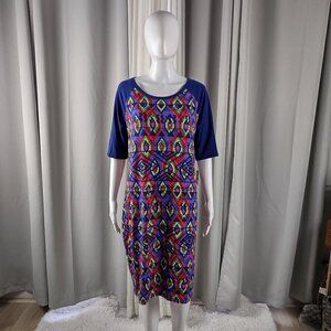 LulaRoe Women's Blue/Red/Multi-Color Julia Midi Knit Dress Plus Size 2XL (NWT)
